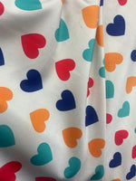 Load image into Gallery viewer, Multi hearts on white spandex Swimsuit clothing Fabric by the yard

