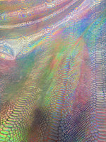 Load image into Gallery viewer, Iridescent rainbow pearl Snake Hologram Spandex4 way stretch 58" wide
