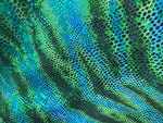 Load image into Gallery viewer, Teal tiger glitter foil hologram 4 way stretch fabric, SOLD BY YARD 60 inches wide
