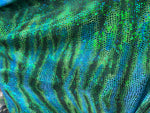 Load image into Gallery viewer, Teal tiger glitter foil hologram 4 way stretch fabric, SOLD BY YARD 60 inches wide
