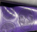 Load image into Gallery viewer, Skull purple Vinyl faux embossed upholstery fabric sold per yard 54" Wide

