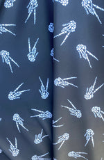 Load image into Gallery viewer, Skeleton hand on black Nylon Spandex Fabric dance swimsuits 60” wide
