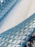 Load image into Gallery viewer, Blue Quilted Diamond Satin Fabric – Soft Shiny Satin Material for Sewing, Home Decor &amp; Apparel
