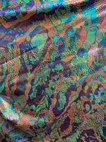 Load image into Gallery viewer, Colorful scales Nylon Spandex print fabric. Great for Dancewear, costumes, leggings. Sold by the Yard.
