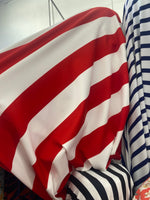 Load image into Gallery viewer, 4-Way Stretch Spandex Fabric, 3 inch red white stripe-by the yard 60 " Wide
