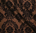 Load image into Gallery viewer, Brown Taffeta Black Flocking Damask fabric per yard
