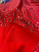 Load image into Gallery viewer, 4 way stretch red bandanna 58" wide fabric by the yard
