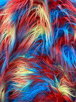 Load image into Gallery viewer, 58"  Wide Multi blue red yellow Faux fur Upholstery Fabric by the yard
