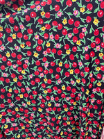 Load image into Gallery viewer, Spandex cherry on black fabric per yard 60" wide
