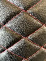 Load image into Gallery viewer, Red stitching Champion vinyl Black Quilted fabric Foam Backing Upholstery 53" Wide
