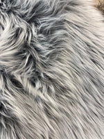Load image into Gallery viewer, 58"  Wide Faux fur,Silver gray on black shaggy long pile fabric upholstery  per yard
