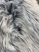 Load image into Gallery viewer, 58"  Wide Faux fur,Silver gray on black shaggy long pile fabric upholstery  per yard
