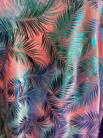 Load image into Gallery viewer, Iridescent foil palm 2 way Stretch on peach Spandex fabric BY THE YARD swimwear dancewear costume 60" Wide
