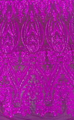 Load image into Gallery viewer, Fuchsia on fuchsia mesh Victorian Egg/Tulip, Sequin, 4-way Stretch, Fabric 54" Sold By the Yard, Wedding, Prom, Dresses,
