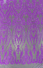 Load image into Gallery viewer, Lilac on lilac mesh Victorian Egg/Tulip, Big Print, Sequin, 4-way Stretch, Fabric 54" wide
