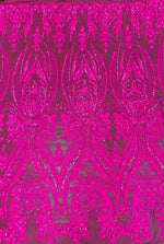Load image into Gallery viewer, Neon pink on neon pink mesh Victorian /Tulip, Big Print, Sequin, 4-way Stretch, Fabric 54" Sold By the Yard
