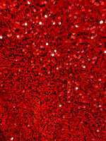 Load image into Gallery viewer, Red Sequin Stretch Velvet on red 4-Way stretch fabric by the yard 60" Wide
