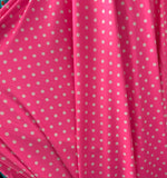 Load image into Gallery viewer, White polka dot on dark pink 4 way stretch spandex fabric,  SOLD BY YARD 60 inches wide
