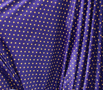 Load image into Gallery viewer, White polka dot on purple 4 way stretch spandex fabric,  SOLD BY YARD 60 inches wide

