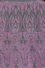 Load image into Gallery viewer, Pink on pink mesh Victorian Egg/Tulip, Big Print, Sequin, 4-way Stretch, Fabric 54" Sold By the Yard, Wedding, Prom, Dresses,
