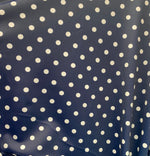 Load image into Gallery viewer, White polka dot on navy 4 way stretch spandex fabric,  SOLD BY YARD 60 inches wide
