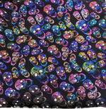 Load image into Gallery viewer, Stretch spandex Neon skulls on black fabric 60" by the yard
