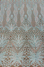 Load image into Gallery viewer, Sequin Lavender on beige mesh,    4-way Stretch, Fabric 54" Sold By the Yard, Wedding, Prom, Dresses, Lingerie, Pageant
