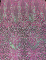 Load image into Gallery viewer, Sequin Pink on pink mesh, 4-way Stretch, Fabric 54" Sold By the Yard, Wedding, Prom, Dresses, Lingerie, Pageant
