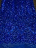 Load image into Gallery viewer, Sequin royal on blue mesh, 4-way Stretch, Fabric 54" Sold By the Yard
