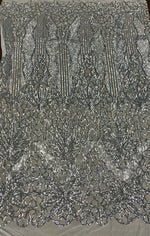 Load image into Gallery viewer, Sequin silver on white mesh , 4-way Stretch, Fabric 54" Sold By the Yard
