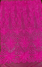 Load image into Gallery viewer, Sequin fuschia on fuschia mesh , 4-way Stretch, Fabric 54" Sold By the Yard
