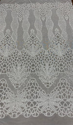 Load image into Gallery viewer, Sequin white on white mesh , 4-way Stretch, Fabric 54" Sold By the Yard, Wedding, Prom, Dresses, Lingerie, Pageant
