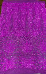 Load image into Gallery viewer, Sequin magenta on magenta mesh , 4-way Stretch, Fabric 54" Sold By the Yard, Wedding, Prom, Dresses, Lingerie, Pageant
