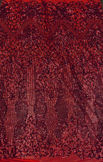 Load image into Gallery viewer, Sequin red on red mesh, 4-way Stretch, Fabric 54" Sold By the Yard, Wedding, Prom, Dresses, Lingerie, Pageant
