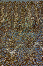 Load image into Gallery viewer, Stretch Sequin gold on yellow mesh, 4-way Fabric 54"

