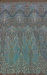 Load image into Gallery viewer, Sequin purple on nude mesh, 4-way Stretch, Fabric 54" Sold By the Yard, Wedding, Prom, Dresses, Lingerie, Pageant
