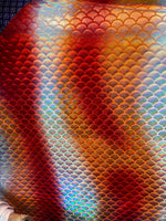Load image into Gallery viewer, Orange wave Mermaid Hologram Spandex Metallic foil scales Fabric by the yard
