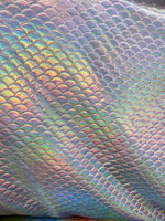 Load image into Gallery viewer, Iridescent pearl Mermaid Hologram Spandex Metallic foil scales Fabric by the yard
