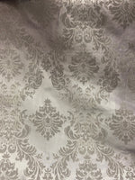 Load image into Gallery viewer, Damask taffeta flocked Gray on silver fabric by the yard

