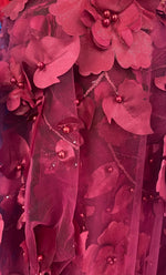Load image into Gallery viewer, Burgundy 3d floral design ,embroider with pearls mesh lace scalloped, sold by the yard 54” wide
