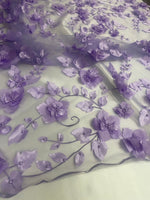 Load image into Gallery viewer, Lavender 3d floral design ,embroider with pearls mesh lace scalloped, sold by the yard 54” wide
