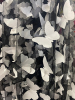 Load image into Gallery viewer, Taffeta white Butterfly on black sheer FABRIC /58" Wide by the yard
