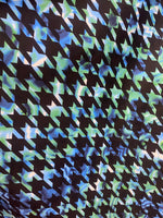 Load image into Gallery viewer, Houndstooth blue green/ black Spandex, 4 way stretch 58" wide
