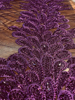 Load image into Gallery viewer, Purple peacock sequin gem beaded on mesh, sold by the PANEL - prom, wedding, pageant, costume
