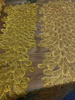 Load image into Gallery viewer, Yellow peacock sequin gem beaded on mesh, sold by the PANEL - prom, wedding, pageant, costume
