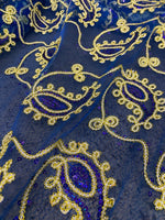 Load image into Gallery viewer, Royal Paisley Coco embroidery Sequins Sheer Polyester dress apparel fabric 54
