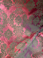 Load image into Gallery viewer, Damask Taffeta brown on violet Flocking fabric per yard 60” wide
