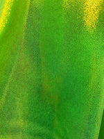 Load image into Gallery viewer, 4 way stretch neon green with gold hologram Mystique fabric BY THE YARD 60" Wide
