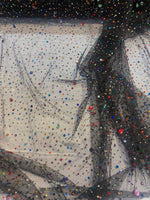Load image into Gallery viewer, Beaded multicolored, rhinestone gems, on black mesh fabric, 54 inches wide
