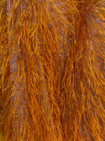 Load image into Gallery viewer, Orange feather tinsel on mesh fabric per yard 60" wide
